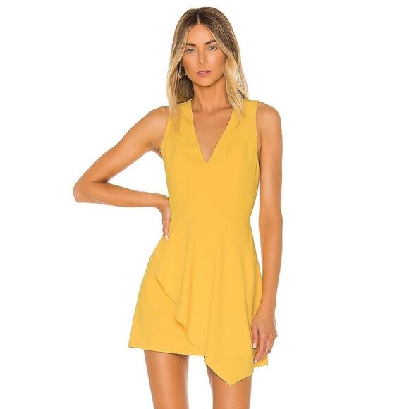 Alice + Olivia Callie Asymmetrical Drape Dress V Neck - 2 - Golden Rod